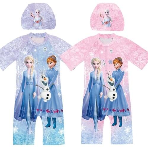 Beach Childrens clothing new girls in the big children Siamese short-sleeved cartoon Frozen Elsa Princess childrens swimwear