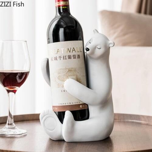 Resin White Bear Wine Rack Holders Ornaments Polar Bear Vine Bottle Holder Animal Sculpture Small Figurines Home Decoration