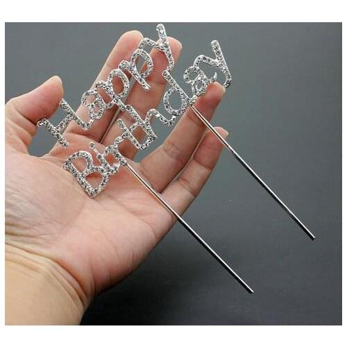 Luxury Shiny Rhinestone Happy Birthday Cake Topper plug Letters Crystal Stick Cake Decoration Birthday Party Cake Accessory
