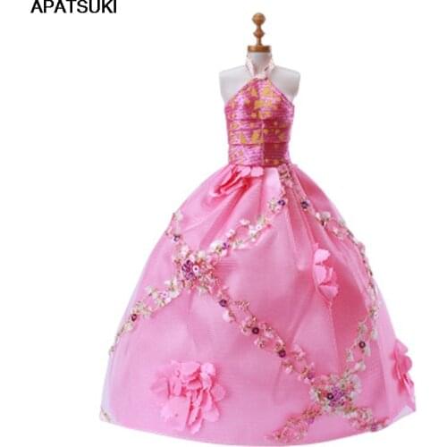 Pink Floral Doll Dress For Barbie Dolls Outfits Wedding Party Gown Dancing Costume For 1/6 BJD Doll Accessories Kid & Baby Toys