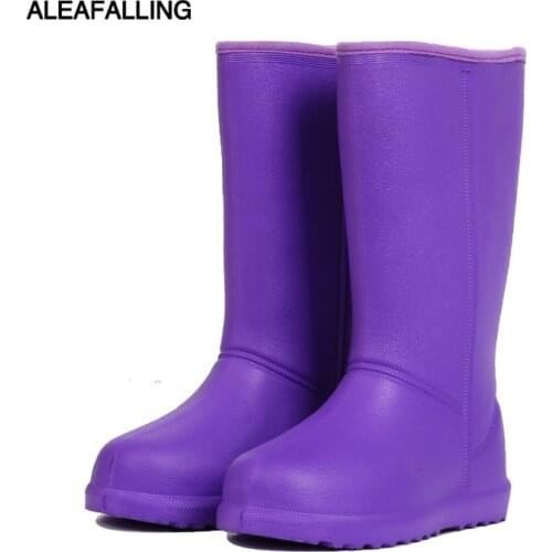 Aleafalling Fashion Solid Rain Boots Mid-calf Garden Cooker Warm Women Shoes Waterproof Mature Super Light Rubber Shoes
