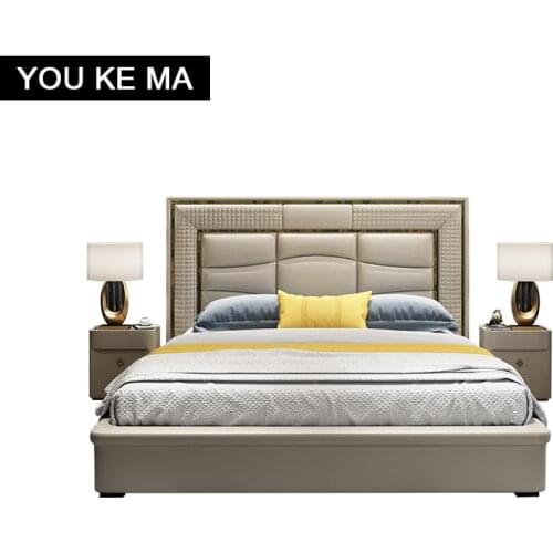 Hong Kong style modern minimalist master bedroom high-end entry red bed entry Lux Style1.8M leather bed leather double bed