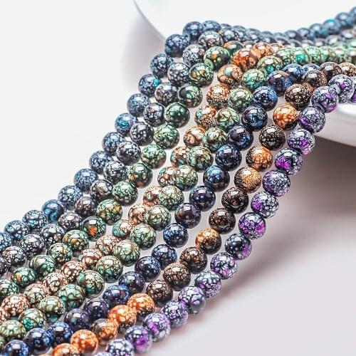 50Pcs 8mm Glass Round Charm Purple Beads Pattern For Jewelry Making Natural Round Stone Beads DIY Necklace Bracelet Wholesale