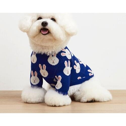 HOKERBAT Puppy Sweater Blue Bunny Dog Clothes Cat Street Fashion Winter Clothes Teddy Bichon Corgi Fight Warm Pet Sweater
