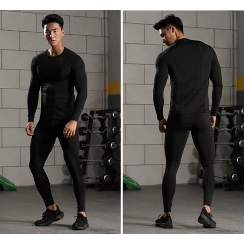 Solid color Men Thermal underwear top Long sleeve Tight Mens fitness leggings winter long johns Men thermal suit Jogging suit