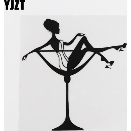 YJZT 11.9CMX12.6CM Art Sexy Woman Cocktail Glass Pin Up Decal Vinyl Car Sticker Black/Silver 8A-0443
