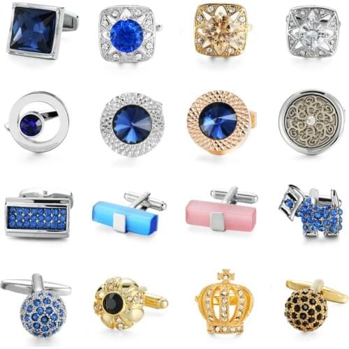 XKZM Brand Cuff Links Luxury Blue Glass Cufflinks for Mens High Quality round Crystal Cufflinks Shirt Cuff button Wedding gift