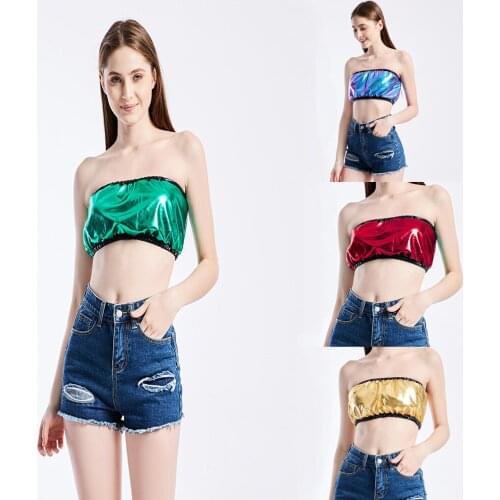 Ensnovo Women Bottoming Tee Shirt Sexy Elastic Casual Crop Top Slim Skinny Bodycon T Shirts Party Club Ts Camis