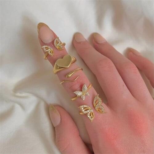 Sweet Inlaid Zircon Golden Butterfly Open Rings For Women Adjustable Elegant Wedding Party Girls Ring Jewelry Accessories Gift