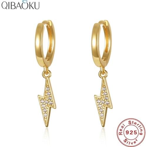 925 Sterling Silver Earrings Lightning Shape Zircon Gold Hoop Earrings for Women Mini Simple Circle Ear Jewelry