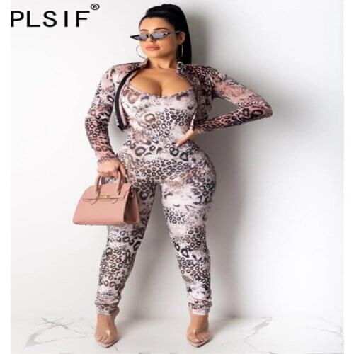 2020 hot sale long-sleeved jacket top and sexy tight leopard grain leggings 2 pieces set high street lady fashion women set