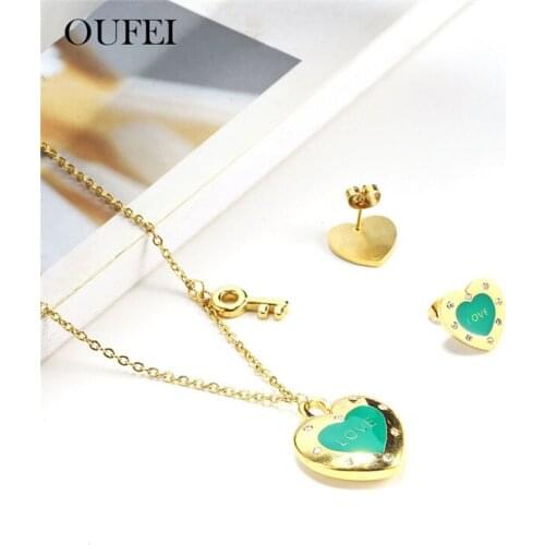 OUFEI Stainless Steel Jewelry Sets Key Heart Necklace Set Of Earrings Female Woman Vogue 2019 Jewellery Summer Accessories