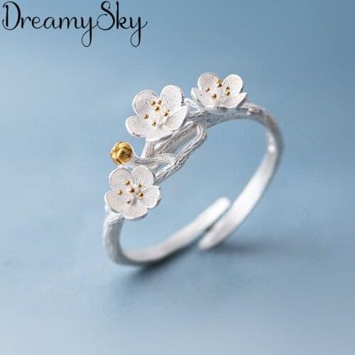 Luxury Vintage Punk Cheery Silver Color Flowers Rings For Women Wedding Statement Finger Ring Anillos Anelli Bijoux