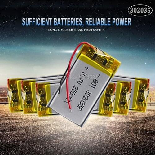 10pcs 150mah 3.7V 302035 032035 polymer lithium Rechargeable Battery For LED light Tachograph Car DVR Bluetooth Earphone MP3