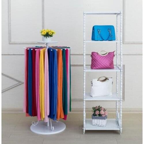 2sets /lot Wrought Iron Spinning Fabrics Of Silk Scarf Wearing Clothing Store White Clothing Display Shelves Floor Type SL4127
