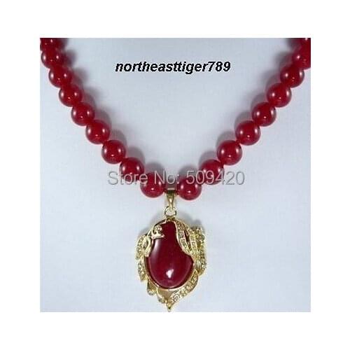 Free Shipping Wholesale>>>Charming Red jade stone bead new Crystal pendant Necklace