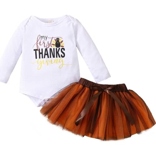Ma&Baby 0-18M Newborn Infant Baby Girls Thanksgiving Day Clothes Set Letter Long Sleeve Romper Tulle Tutu Skirts Outfits DD40