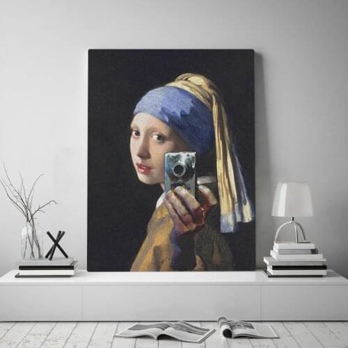 Girl with a pearl earring funny art Framed Wooden Frame Canvas poster Painting wall Art decor room Study Home Decoration Prints