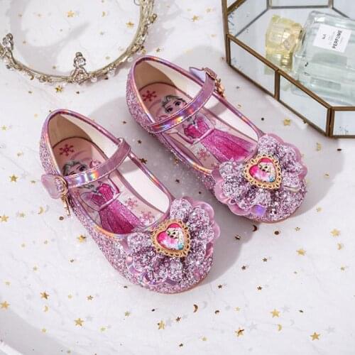 Disney New Frozen Elsa And Anna Girls Sandals With Glitter Bow Disney Princess Kids Soft Shoes
