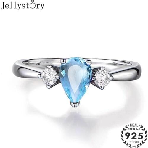 Jellystory luxury ring with 1 carat water drop shape natural topaz gemstone 925 sterling silver jewelry rings for female wedding