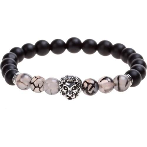 Lion 8mm Punk multicolor Agate beads Chakra Reiki Buddha Yoga Bracelet elastic adjustable Volcanic Stone Bangles erf2