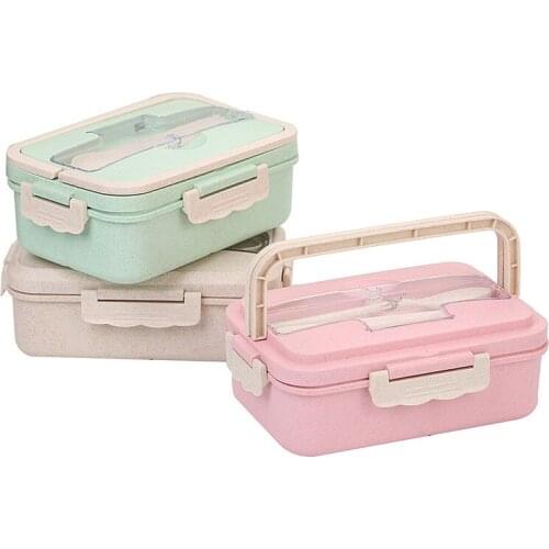 Microwave Food Storage Container Kids Adults Lunch Box Dinnerware Wheat Straw Leakproof Japanese Bento Lunch Box With Handle