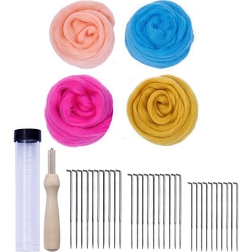 MIUSIE 36PCS Needle Felting Kit Felting Needle Wool Roving Mixed Size Needle 50g Wool Fibre with Bottle for Beginner DIY Doll