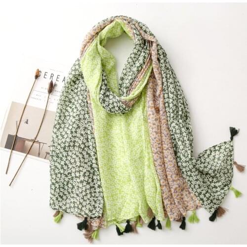 2021 Fashion Spring Flower Print Tassel Scarf Shawls Long Soft Daisy Print Scarves Hijab Wrap 5 Color