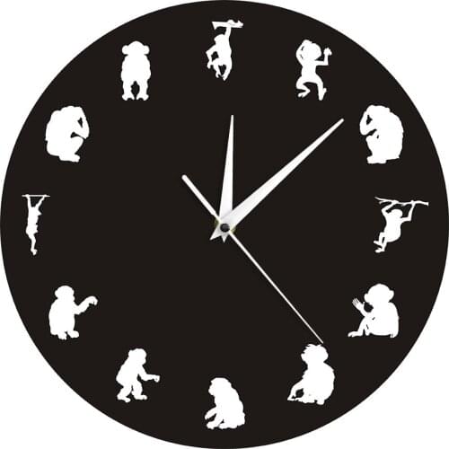 Jungle Safari Animal Chimpanzee Wall Decor Wall Clock Gorilla Monkey Kid Room Nursery Modern Wall Clock Gift Monkey Ape Lovers