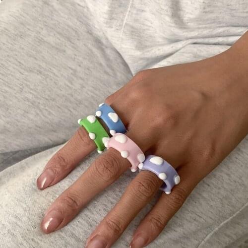Origin Summer Korean Fashion Irregular White Clouds Ring for Women Girls Sweet Candy Colors Resin Index Finger Ring Jewellery