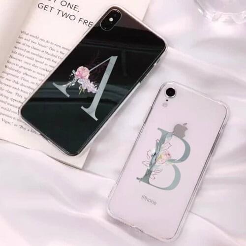 FHNBLJ Customized Initial Letter Flowers Phone Case for iPhone 11 12 pro XS MAX 8 7 6 6S Plus X 5S SE 2020 XR cover
