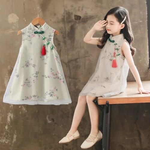 Chinese Style Girl Dresses Summer Short Sleeve Vestido Floral Cheongsam Toddles Girls Dress