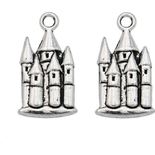 20pcs Antique Silver Tone Castle House Charms Pendants for Jewelry Making DIY Handmade Craft 22x12mm