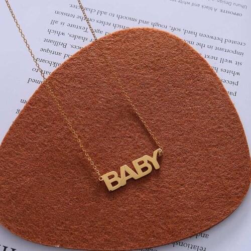 Gold Plated 316L Stainless Steel Baby Letters Pendant Necklace Women Accessories, Simple Necklaces Female Gifts Jewelry Trendy