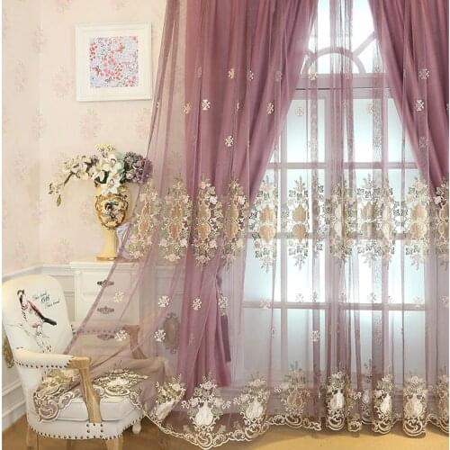 European luxury embroidered tulle curtains for living room blackout curtain kitchen bedroom High-grade cameo flower window tulle
