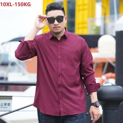 High quality autumn men casual shirt long sleeve soft large size 8XL 9XL 10XL loose business shirts fashion purple red navy blue