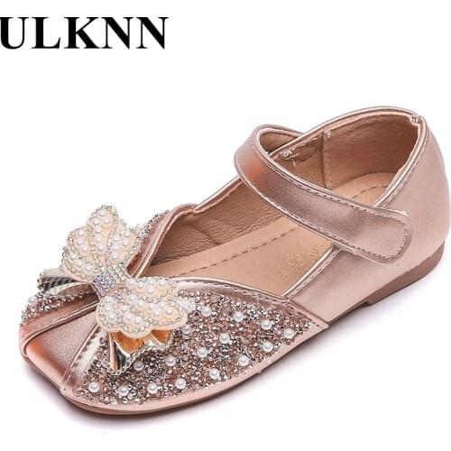 ULKNN Girls shoes spring 2021 new Rhinestone princess single child soft-soled shoes baby shoe kids sweet leather shoes