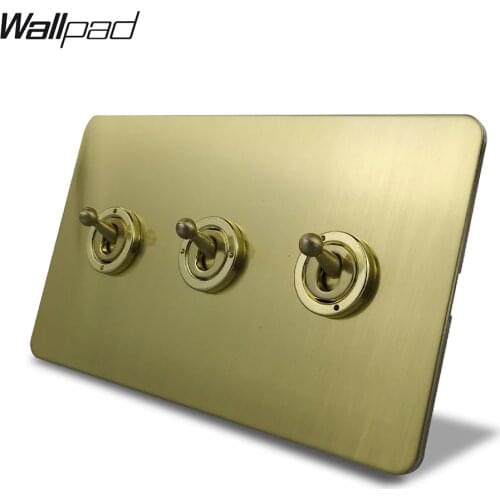 Wallpad Satin Gold 3 Gang 1 Way or 2 Way Toggle Switch Electric Light Switch Satin Brushed Brass Color Stainless Steel Panel