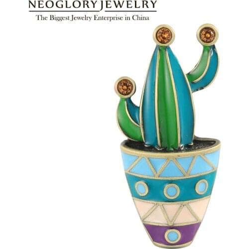 Neolgory Funny Enamel Cactus Plant Brooches For Women Cute Crystal Colourful Plant Pins For Cloth Accessories Gifts Souvenir