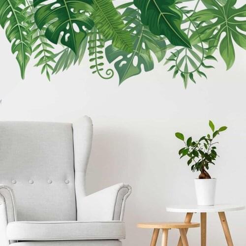 Nordic Green Plants Broad Leaf Wall Stickers Living Room Bedroom Study Decoration Self-adhesive Removable Self-adhesive Painting