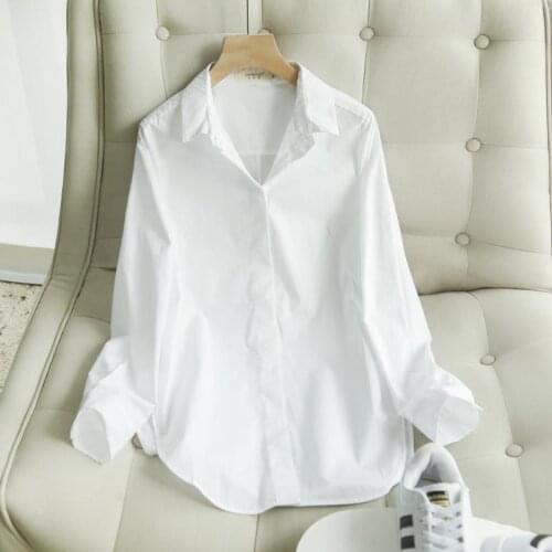 Stretch Cotton White Shirt Womens Springautumn All-match Korean Version Of Loose Casual Bottoming Top