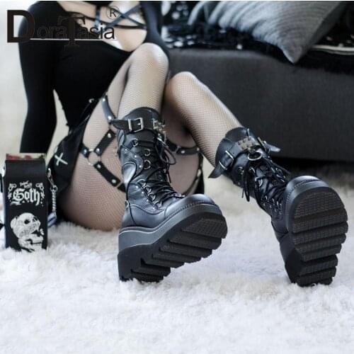 Big Size 35-43 Brand Design Ladies High Platform Boots Fashion Rivet Goth High Heels Boots Women Cosplay Wedges Punk Shoes Woman