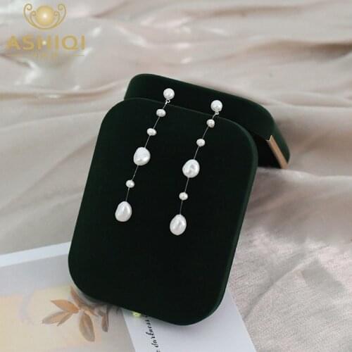 ASHIQI Natural Baroque Pearl Long Earrings 925 Sterling Silver Wedding Jewelry for Women 2021 New