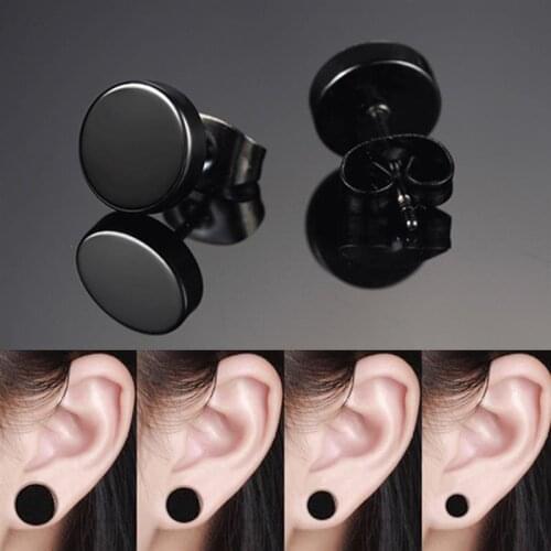 Jiayiqi Punk Black Round Stainless Steel Earrings for Men Women Classic Earrings Minimalist Jewelry Party Gifts HipHop Ear Stud