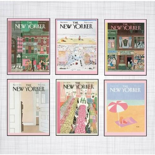 The New Yorker Magazine Canvas Prints Retro Posters and Prints Vintage Multipack Wall Art Pictures Living Room Decoration Poster