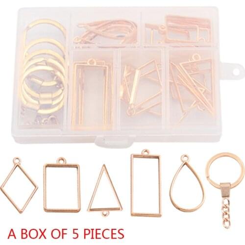 1Set 30pcs 3Color New geometric charm frame combination pendant with box material DIY jewelry key ring production