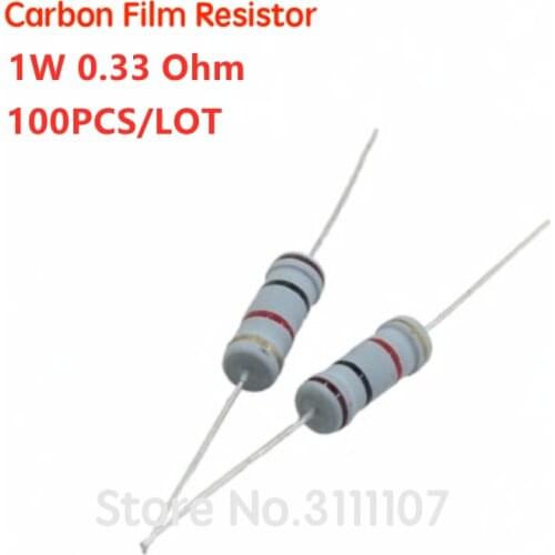 100PCS 1W 0.33 Ohm 5% resistor 1W 0.33R 0R33 ohm Carbon Film Resistor +/- 5% 1W Color Ring Resistance