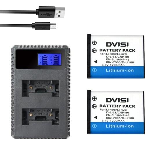 2Pcs Li-40B Li 40B 42B Battery + Dual USB LCD charger for Olympus Li-42B for Nikon EN-EL10 D-Li63 D-Li108 NP-80 CNP80 KLIC-7006