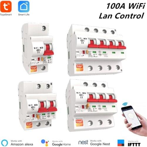 Tuya Smart Circuit Breaker 100A 1P/2P/3P/4P WiFi Smart Circuit Breaker Automatic Switch Overload Short Circuit Protection Alexa