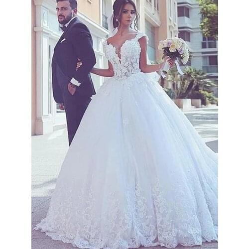 Ball Gown Sweetheart Sleeveless Sweep/Brush Train Lace Tulle Wedding Dresses Custom Made Bridal Gown
